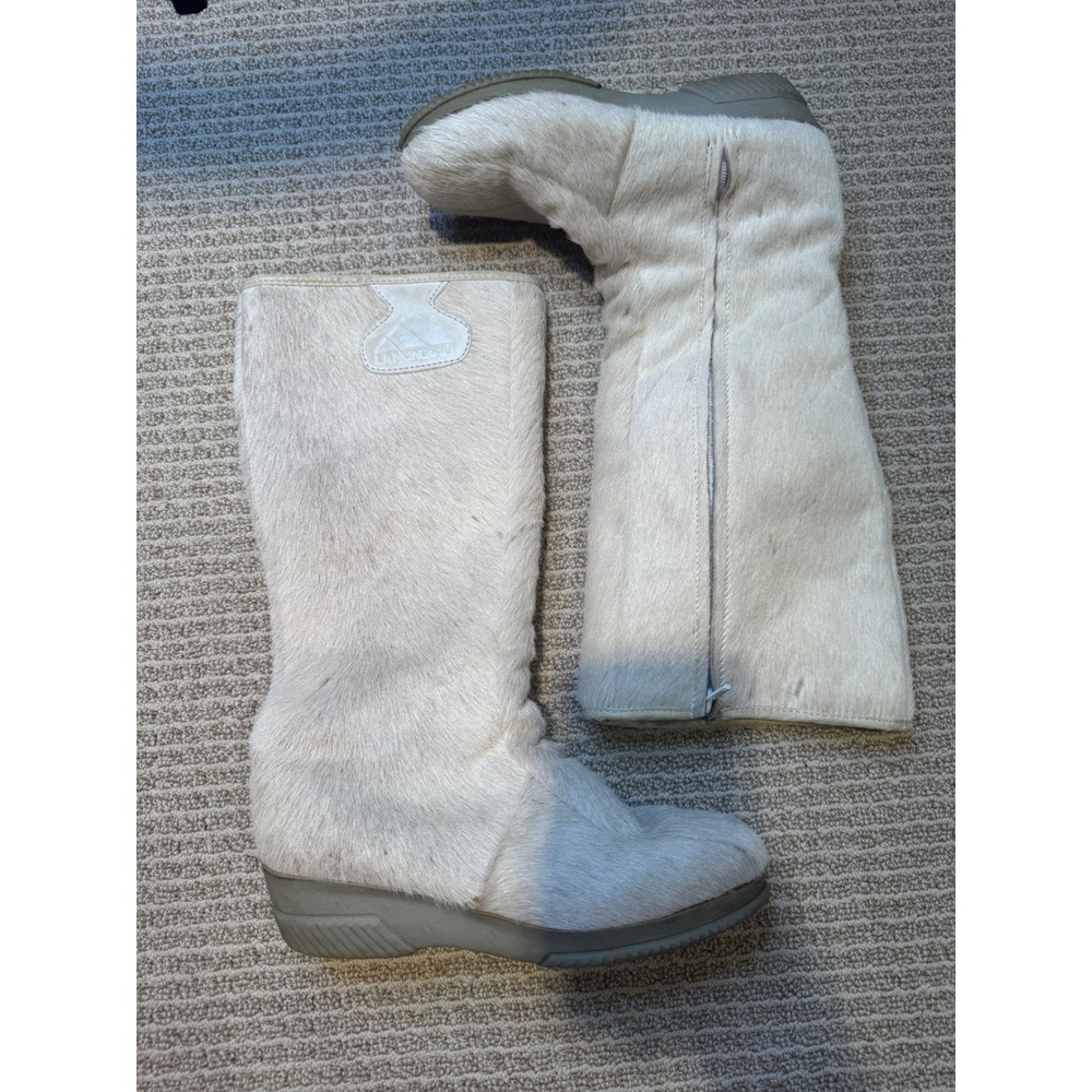 La Mondiale Italy Womens Cowhide Fur Winter Boots Cream Tan Après Ski Wedge 40